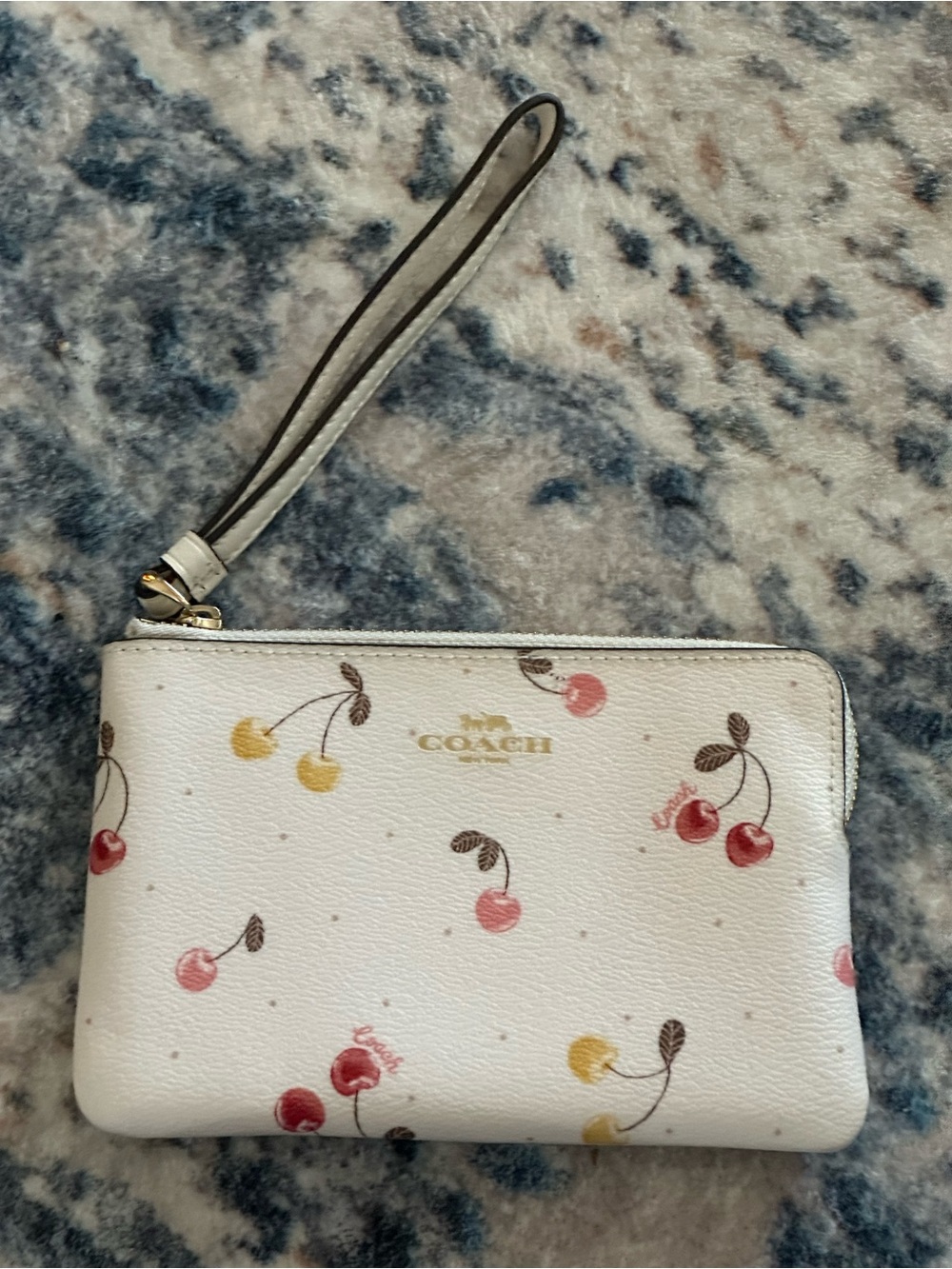 Coach White Cherry Corner Zip Wristlet